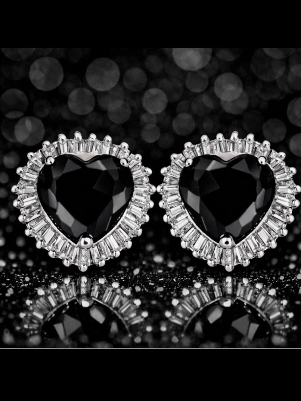 Heart Cut Black Ice Cz Diamond statement stud ladies statement Earrings silver